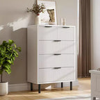 COZONY Commode cannelée à 5 tiroirs, en bois moderne avec tiroirs larges et pieds en métal, Chêne naturel