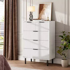COZONY Commode cannelée à 5 tiroirs, en bois moderne avec tiroirs larges et pieds en métal, Chêne naturel