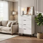 COZONY Fluted 5-Drawer Dresser  Modern Wood Chest w/ Wide Drawers & Metal Legs, Natural Oak