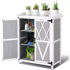 Waterproof Outdoor Potting Bench Table,with Galvanized Metal Top, Adjustable Shelves, Double Doors, Storage Cabinet,Versatile Garden Work Station