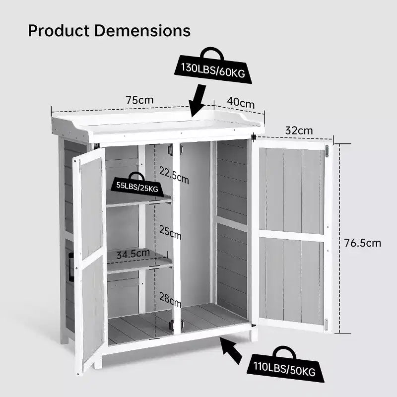 Table de rempotage d'extérieur étanche, avec plateau en métal galvanisé, étagères réglables, doubles portes, armoire de rangement, station de travail de jardin polyvalente