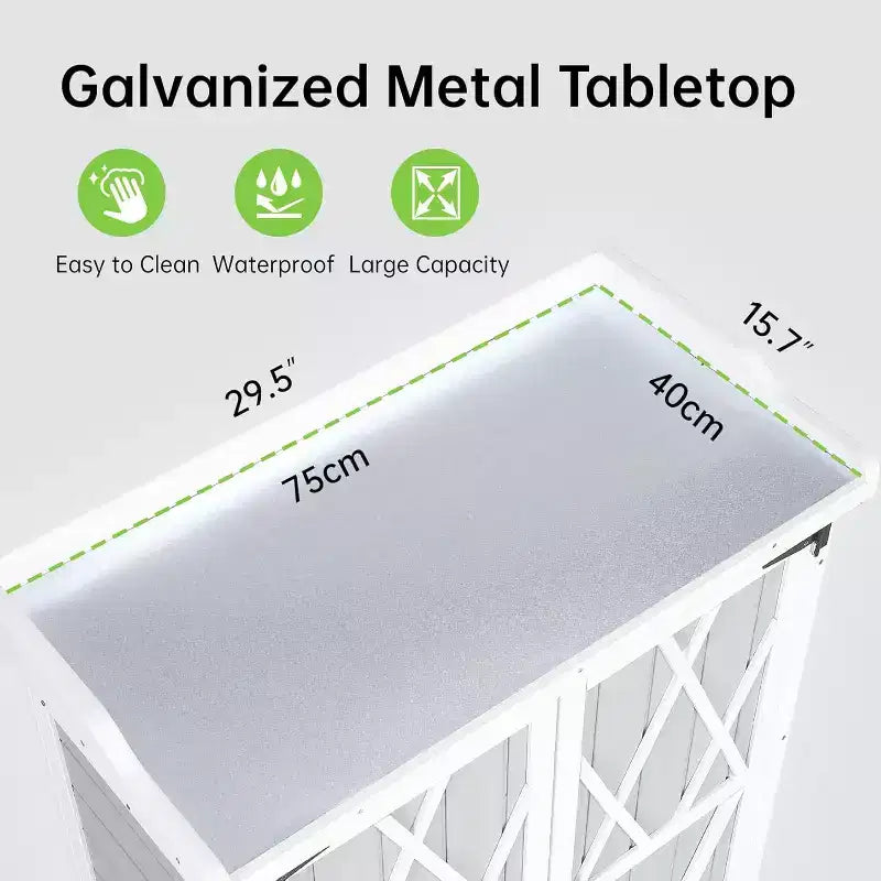 Table de rempotage d'extérieur étanche, avec plateau en métal galvanisé, étagères réglables, doubles portes, armoire de rangement, station de travail de jardin polyvalente