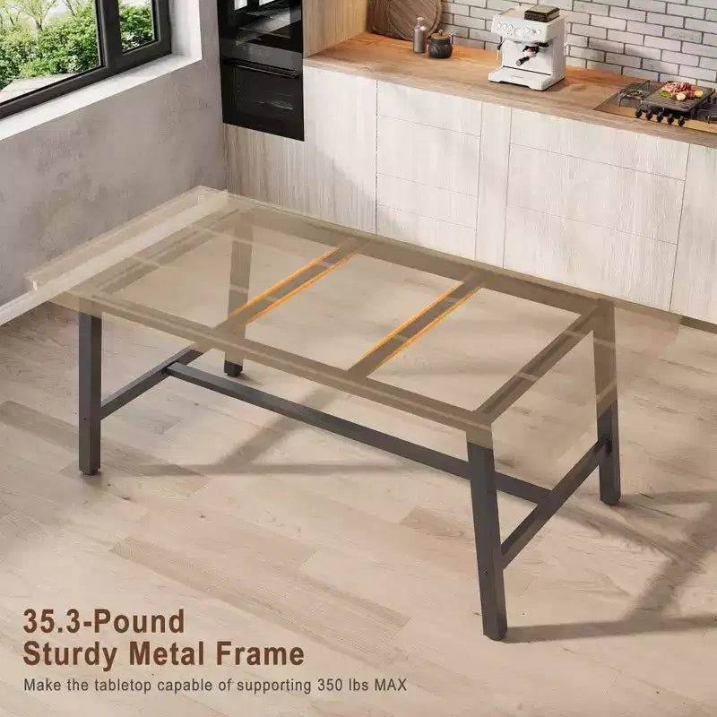 Table de salle à manger moderne industrielle pour 6-8 personnes, table rectangulaire en bois avec pieds métalliques robustes, montage facile, pour cuisine, salle à manger, appartement