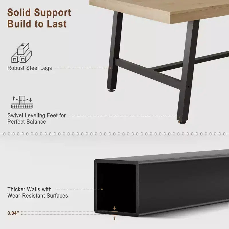 Table de salle à manger moderne industrielle pour 6-8 personnes, table rectangulaire en bois avec pieds métalliques robustes, montage facile, pour cuisine, salle à manger, appartement
