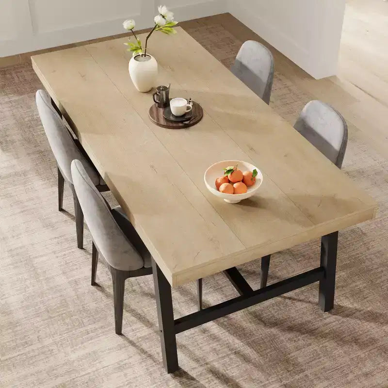 Table de salle à manger moderne industrielle pour 6-8 personnes, table rectangulaire en bois avec pieds métalliques robustes, montage facile, pour cuisine, salle à manger, appartement