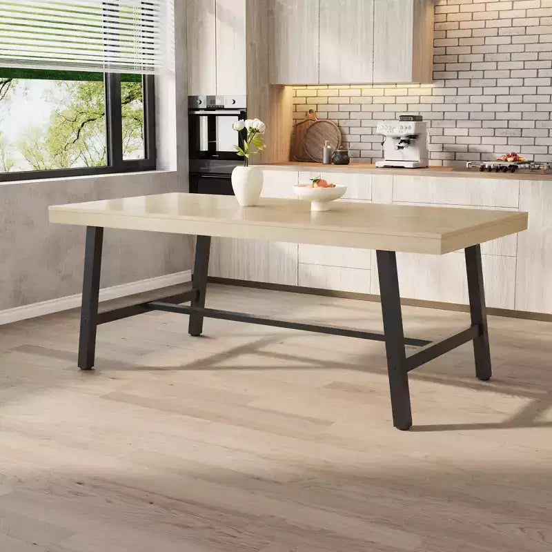 Table de salle à manger moderne industrielle pour 6-8 personnes, table rectangulaire en bois avec pieds métalliques robustes, montage facile, pour cuisine, salle à manger, appartement
