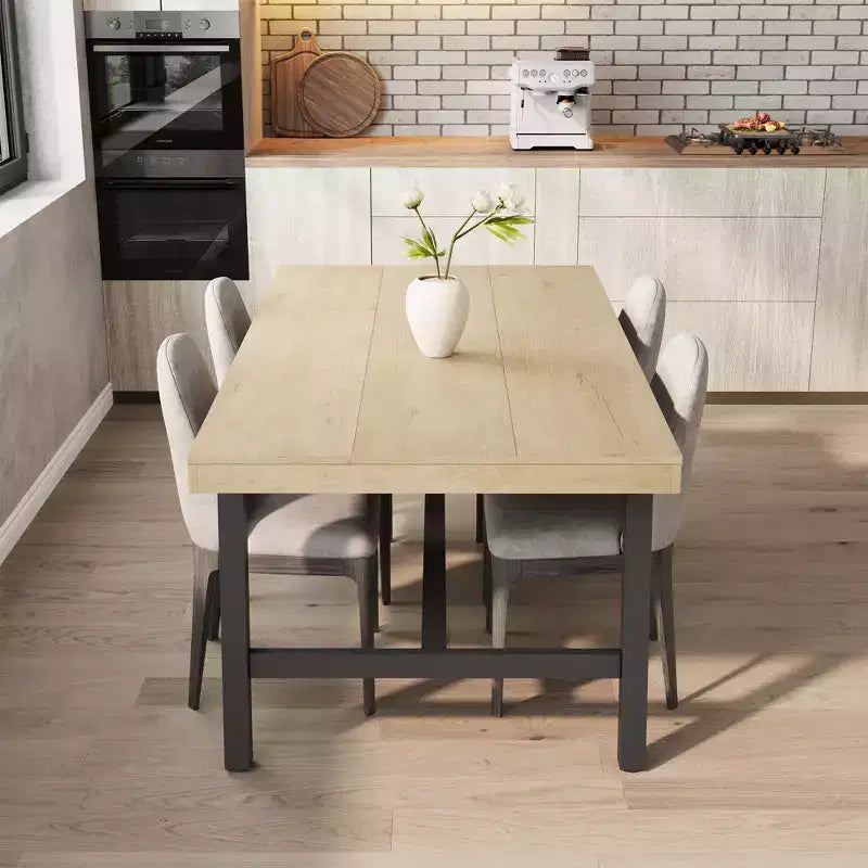 Table de salle à manger moderne industrielle pour 6-8 personnes, table rectangulaire en bois avec pieds métalliques robustes, montage facile, pour cuisine, salle à manger, appartement