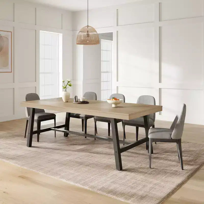 Table de salle à manger moderne industrielle pour 6-8 personnes, table rectangulaire en bois avec pieds métalliques robustes, montage facile, pour cuisine, salle à manger, appartement