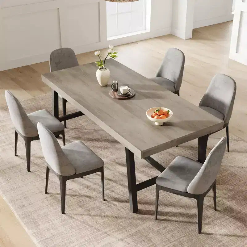 Table de salle à manger moderne industrielle pour 6-8 personnes, table rectangulaire en bois avec pieds métalliques robustes, montage facile, pour cuisine, salle à manger, appartement