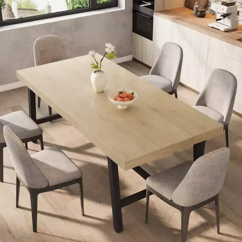 Table de salle à manger moderne industrielle pour 6-8 personnes, table rectangulaire en bois avec pieds métalliques robustes, montage facile, pour cuisine, salle à manger, appartement