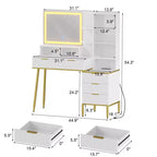 Coiffeuse de maquillage avec lumières, miroir éclairé HD de 24 pouces, 5 tiroirs, prise de courant et ports USB, table de chevet cannelée avec étagère de rangement, blanc