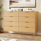 Commode à 8 tiroirs cannelés Acekool pour chambre à coucher, large commode moderne en bois et meuble TV pour salon et couloir