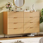 Commode à 8 tiroirs cannelés Acekool pour chambre à coucher, large commode moderne en bois et meuble TV pour salon et couloir