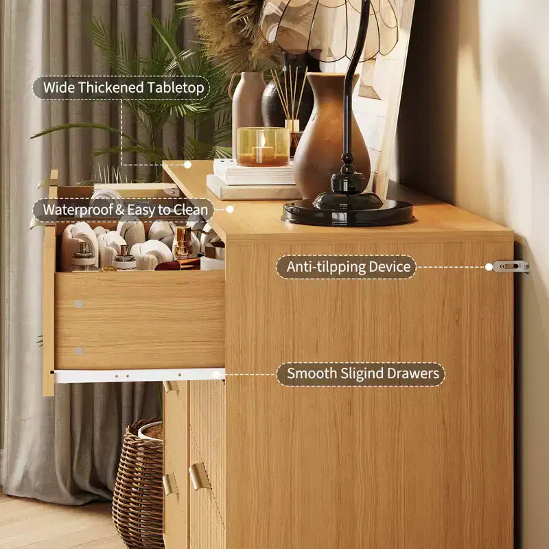 Commode à 8 tiroirs cannelés Acekool pour chambre à coucher, large commode moderne en bois et meuble TV pour salon et couloir
