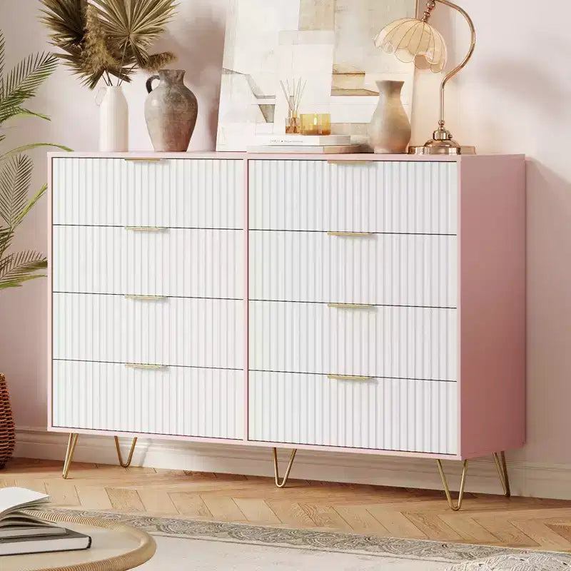 Commode à 8 tiroirs cannelés Acekool pour chambre à coucher, large commode moderne en bois et meuble TV pour salon et couloir