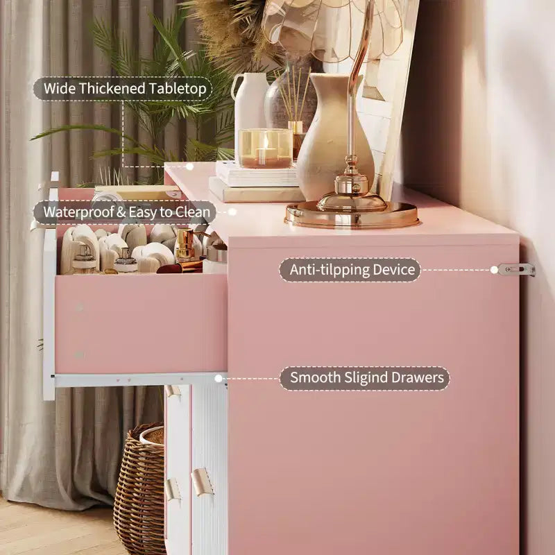 Commode à 8 tiroirs cannelés Acekool pour chambre à coucher, large commode moderne en bois et meuble TV pour salon et couloir