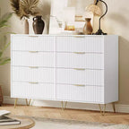 Commode à 8 tiroirs cannelés Acekool pour chambre à coucher, large commode moderne en bois et meuble TV pour salon et couloir
