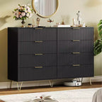Commode à 8 tiroirs cannelés Acekool pour chambre à coucher, large commode moderne en bois et meuble TV pour salon et couloir