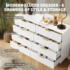 Commode à 8 tiroirs cannelés Acekool pour chambre à coucher, large commode moderne en bois et meuble TV pour salon et couloir