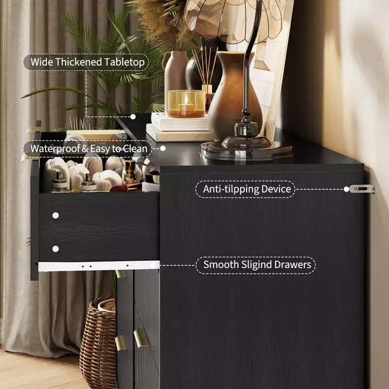 Commode à 8 tiroirs cannelés Acekool pour chambre à coucher, large commode moderne en bois et meuble TV pour salon et couloir