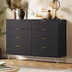 Acekool Fluted 8 Drawer Dresser for Bedroom, Wide Modern Wood Chest and TV Stand for Living Room Hallway