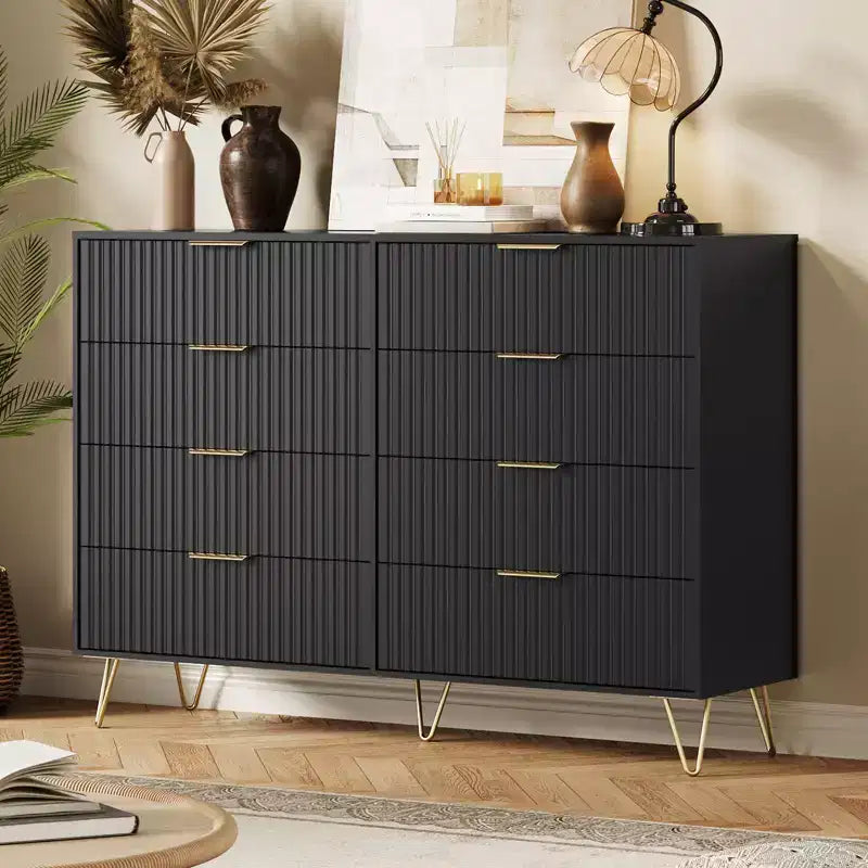 Acekool Fluted 8 Drawer Dresser for Bedroom, Wide Modern Wood Chest and TV Stand for Living Room Hallway