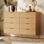 Commode à 8 tiroirs cannelés Acekool pour chambre à coucher, large commode moderne en bois et meuble TV pour salon et couloir