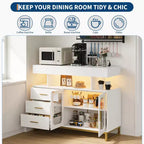 Bahut buffet moderne avec lumières LED RVB à capteur automatique et station de recharge intégrée, table de bar à café avec rangement