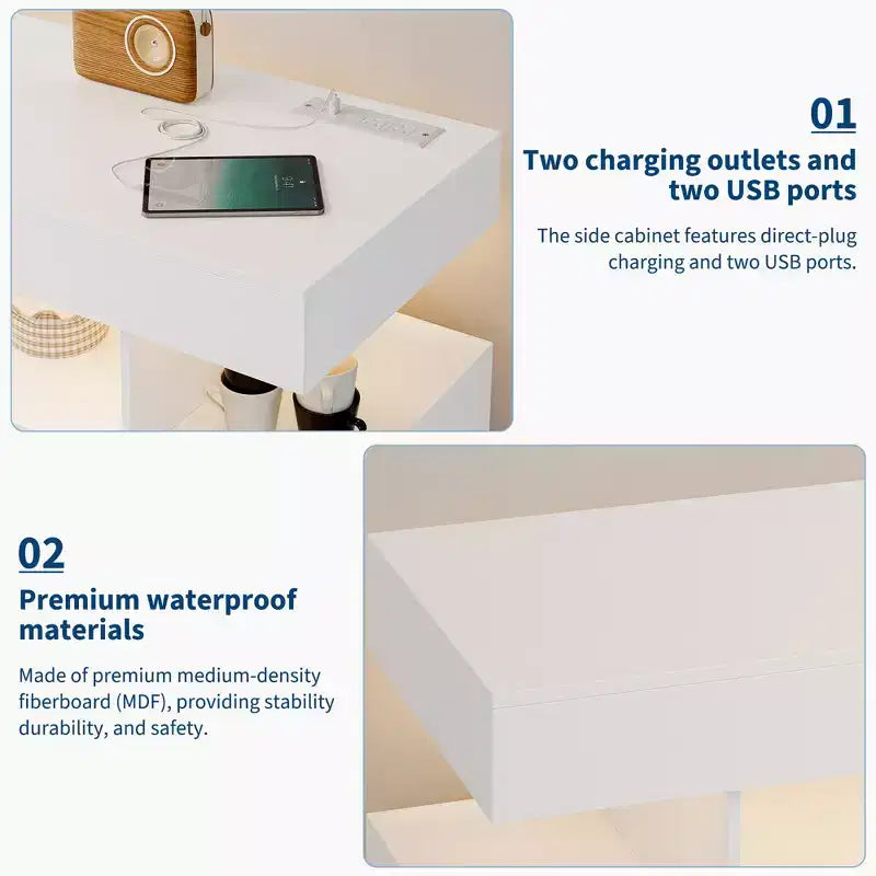 Bahut buffet moderne avec lumières LED RVB à capteur automatique et station de recharge intégrée, table de bar à café avec rangement