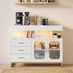 Bahut buffet moderne avec lumières LED RVB à capteur automatique et station de recharge intégrée, table de bar à café avec rangement