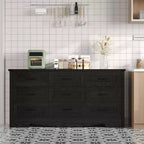 Commode 9 tiroirs, Grand meuble de rangement 59" en bois style Ferme, Commode de rangement haute mi-siècle avec dispositif anti-basculement pour Chambre, Salon, Placard