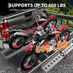 Porte-moto robuste 272 kg avec rampe cintrée antidérapante, stabilisateur anti-oscillation, connexion rapide, compatible avec attelage 5 cm, 8 kits d'arrimage