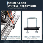 Porte-moto robuste 272 kg avec rampe cintrée antidérapante, stabilisateur anti-oscillation, connexion rapide, compatible avec attelage 5 cm, 8 kits d'arrimage