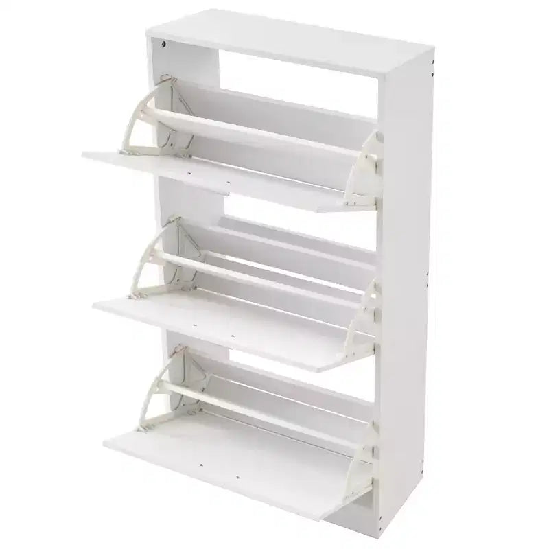 Meuble à chaussures avec 3 tiroirs basculants, Meuble de rangement pour chaussures d'entrée, Organisateur de rangement de chaussures autoportant avec crochets latéraux pour talons, bottes