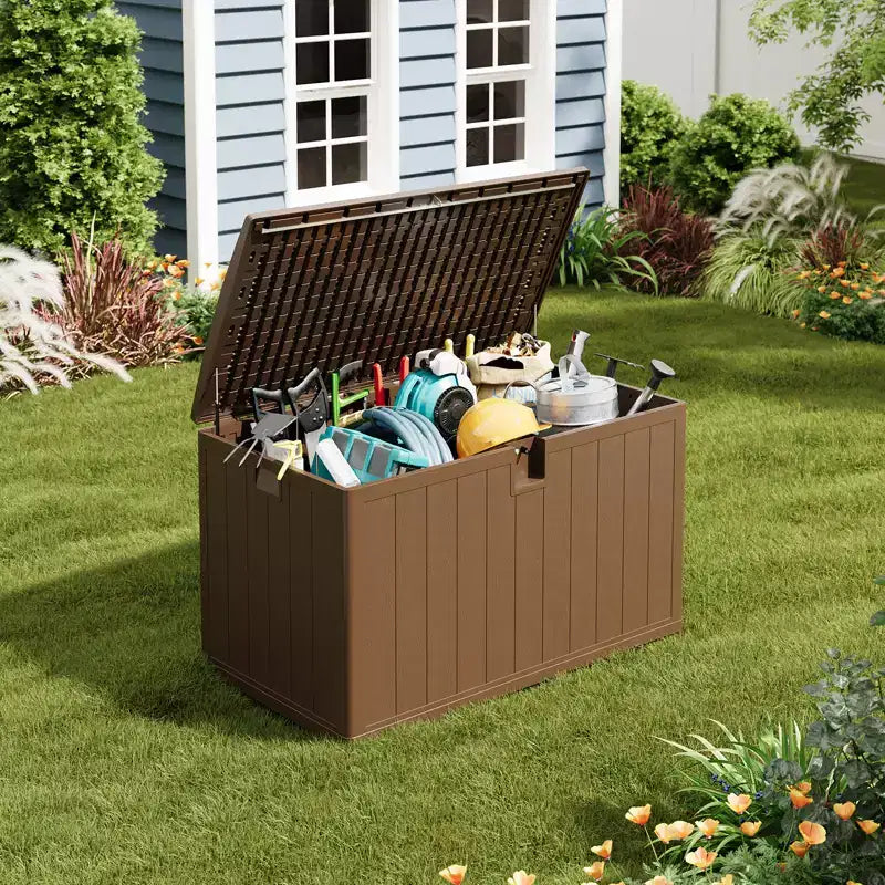 Coffre de rangement extérieur en résine robuste de 492 litres – Imperméable et résistant aux intempéries pour coussins de terrasse, outils de jardin, colis