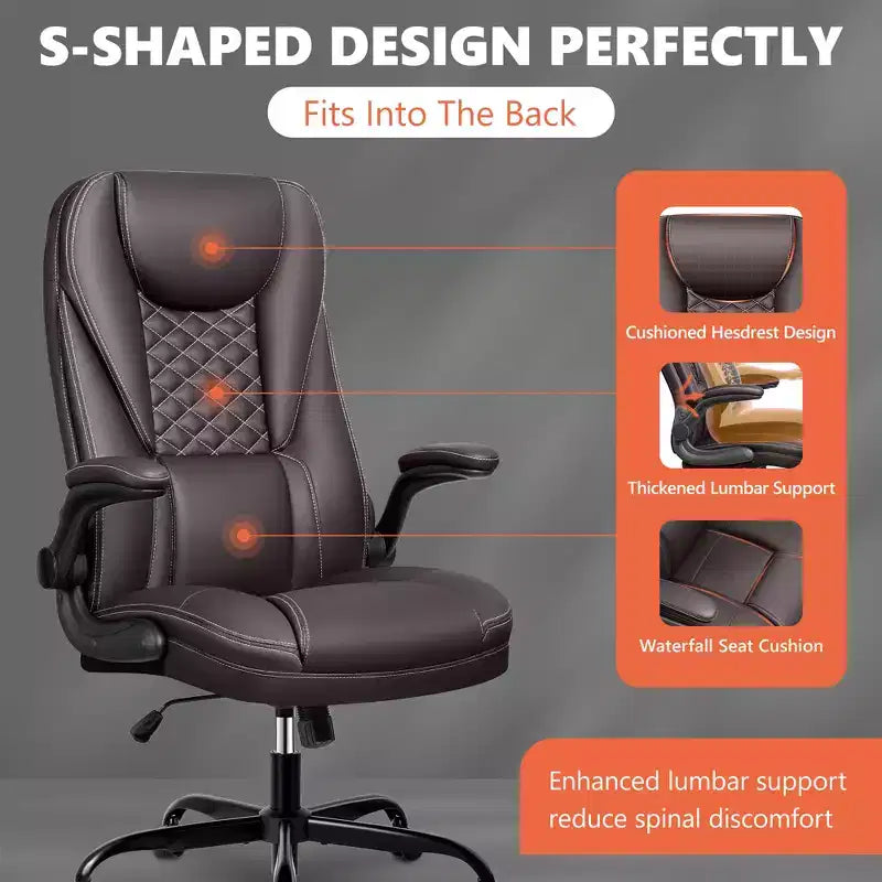Chaise de bureau réglable KERDOM, Fauteuil de direction ergonomique avec appui-tête et accoudoirs rembourrés