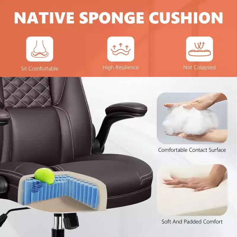 Chaise de bureau réglable KERDOM, Fauteuil de direction ergonomique avec appui-tête et accoudoirs rembourrés