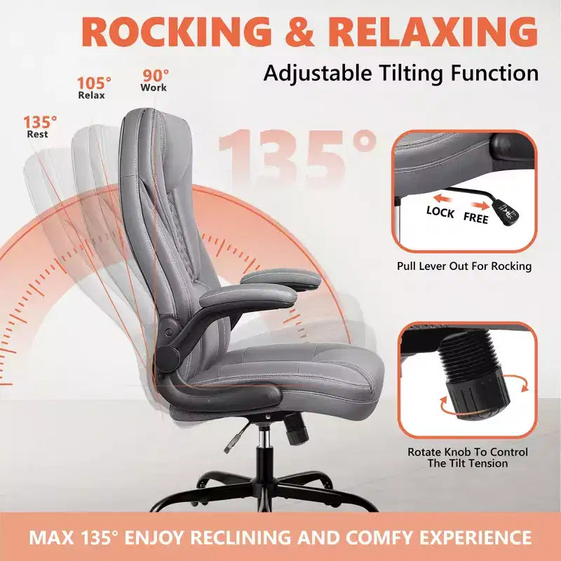 Chaise de bureau réglable KERDOM, Fauteuil de direction ergonomique avec appui-tête et accoudoirs rembourrés
