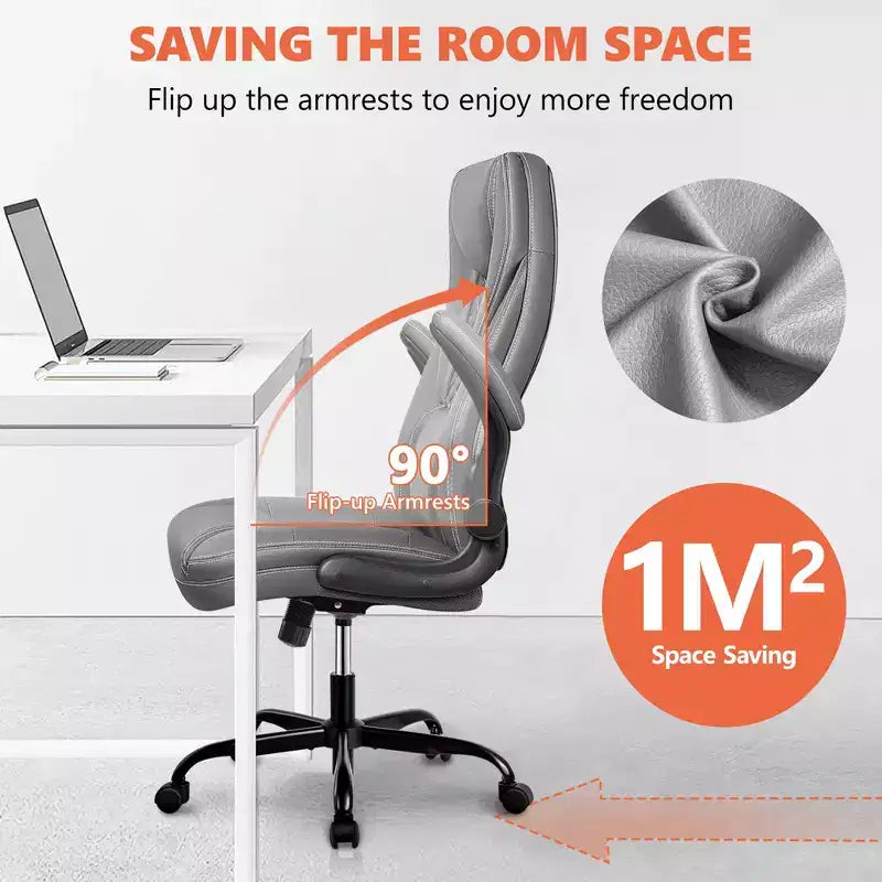 Chaise de bureau réglable KERDOM, Fauteuil de direction ergonomique avec appui-tête et accoudoirs rembourrés