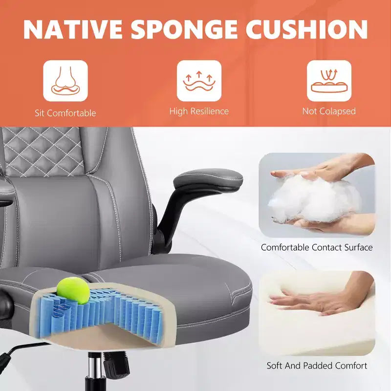 Chaise de bureau réglable KERDOM, Fauteuil de direction ergonomique avec appui-tête et accoudoirs rembourrés