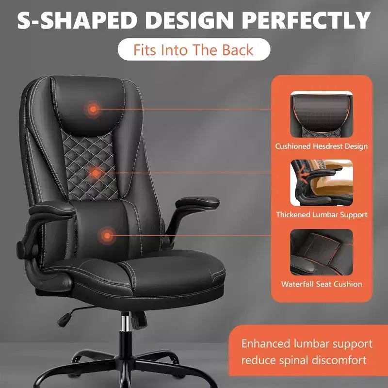 Chaise de bureau réglable KERDOM, Fauteuil de direction ergonomique avec appui-tête et accoudoirs rembourrés