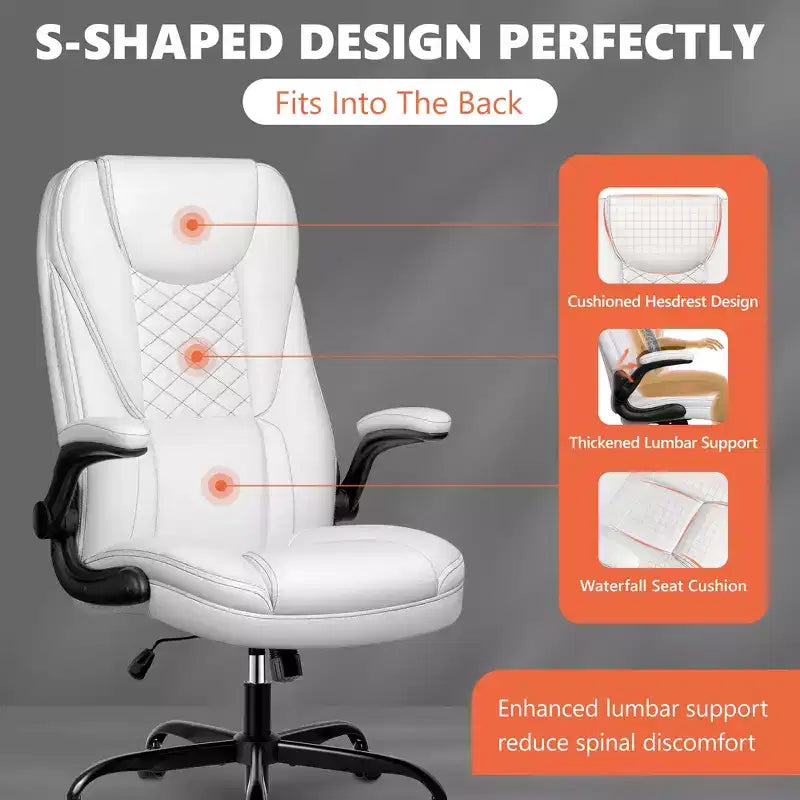 Chaise de bureau réglable KERDOM, Fauteuil de direction ergonomique avec appui-tête et accoudoirs rembourrés