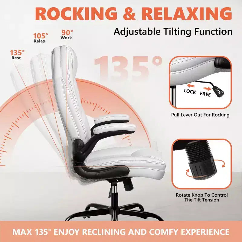 Chaise de bureau réglable KERDOM, Fauteuil de direction ergonomique avec appui-tête et accoudoirs rembourrés