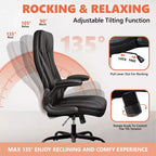 Chaise de bureau réglable KERDOM, Fauteuil de direction ergonomique avec appui-tête et accoudoirs rembourrés