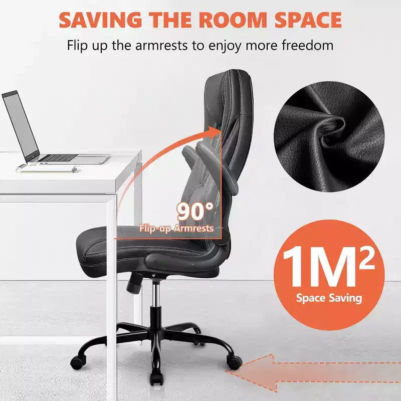 Chaise de bureau réglable KERDOM, Fauteuil de direction ergonomique avec appui-tête et accoudoirs rembourrés