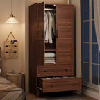 COZONY 72 Armoire penderie avec 2 portes et 2 tiroirs, armoire de rangement pour vêtements en bois avec tringle à vêtements et étagère réglable