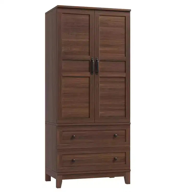 COZONY 72 Armoire penderie avec 2 portes et 2 tiroirs, armoire de rangement pour vêtements en bois avec tringle à vêtements et étagère réglable