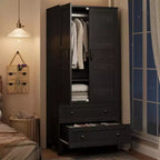 COZONY 72 Armoire penderie avec 2 portes et 2 tiroirs, armoire de rangement pour vêtements en bois avec tringle à vêtements et étagère réglable