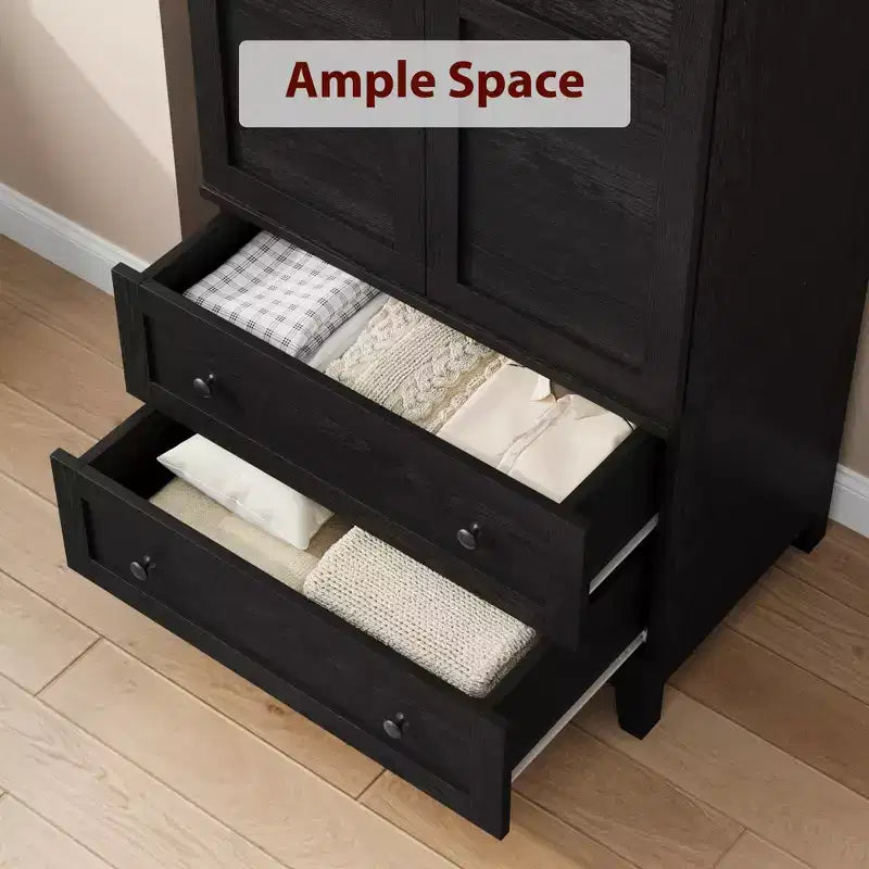 COZONY 72 Armoire penderie avec 2 portes et 2 tiroirs, armoire de rangement pour vêtements en bois avec tringle à vêtements et étagère réglable