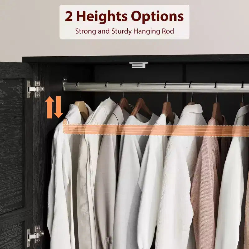 COZONY 72 Armoire penderie avec 2 portes et 2 tiroirs, armoire de rangement pour vêtements en bois avec tringle à vêtements et étagère réglable